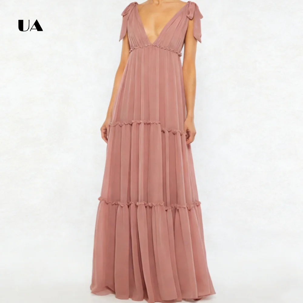 ULBYANRY Chiffon V-neck Prom Dress with Tie Detail Solid Deep V-neck Pleated Evening Dress, Sleeveless Customized Party Gown
ULBYANRY Chiffon V-neck Prom Dress with Tie Detail Solid Deep V-neck Pleated Evening Dress, Sleeveless Customized Party Gown