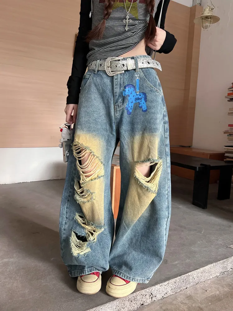 Retro American High Street Print Distressed Wide Leg Jeans Men's Loose Casual Floor-Length Pants Casual Leisure
Retro American High Street Print Distressed Wide Leg Jeans Men's Loose Casual Floor-Length Pants Casual Leisure