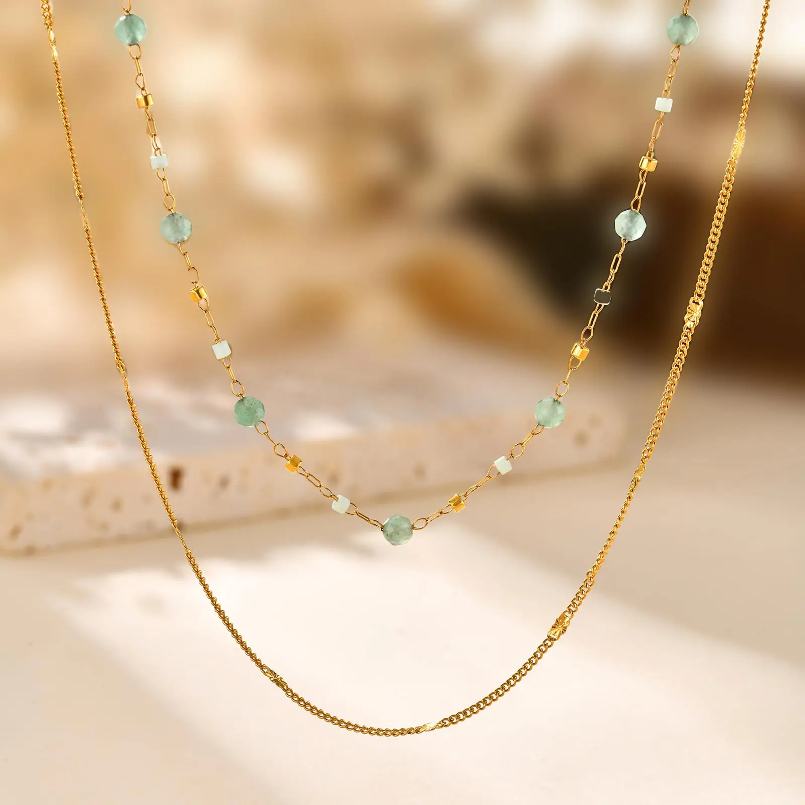 Double Layered Green Natural Stone Necklace for Women,18K Gold Plated Stainless Steel Necklaces,Unique Jewelry Gifts
Double Layered Green Natural Stone Necklace for Women,18K Gold Plated Stainless Steel Necklaces,Unique Jewelry Gifts