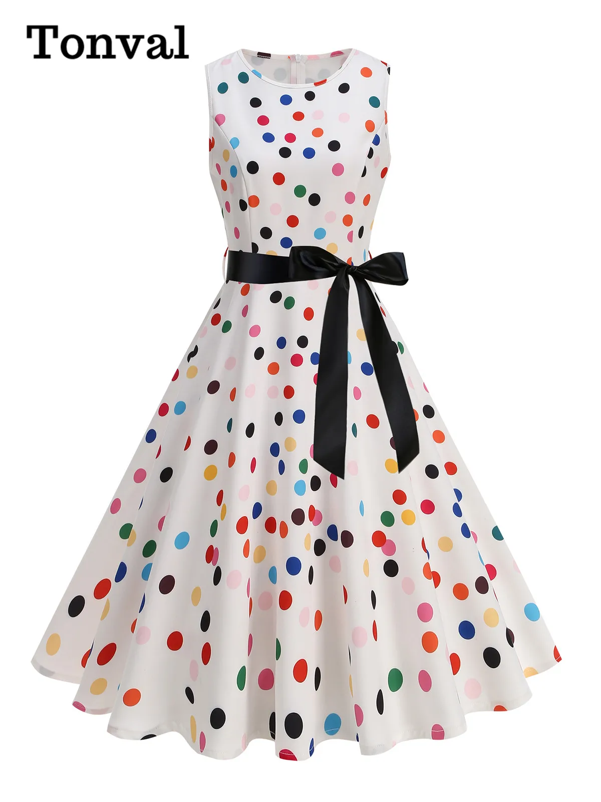 Tonval, разноцветные женские летние платья трапециевидной формы с принтом в горошек, 2021, винтажное платье без рукавов с круглым вырезом и расклешенным подолом для праздничной вечеринки
Tonval, разноцветные женские летние платья трапециевидной формы с принтом в горошек, 2021, винтажное платье без рукавов с круглым вырезом и расклешенным подолом для праздничной вечеринки