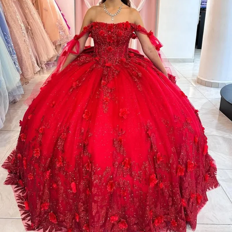 Customized Shiny Red Quinceanera Dresses Off the Shoulder Tull sequin applique beads 3D flower Vestido De 15 Quinceanera
Customized Shiny Red Quinceanera Dresses Off the Shoulder Tull sequin applique beads 3D flower Vestido De 15 Quinceanera