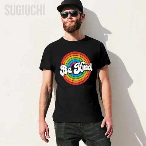 Unisex Men LGBTQ Be Kind Gay Pride LGBT Ally Rainbow Flag Retro Vintage Tshirt Tees T Shirts Women Boys 100% Cotton T-Shirt
