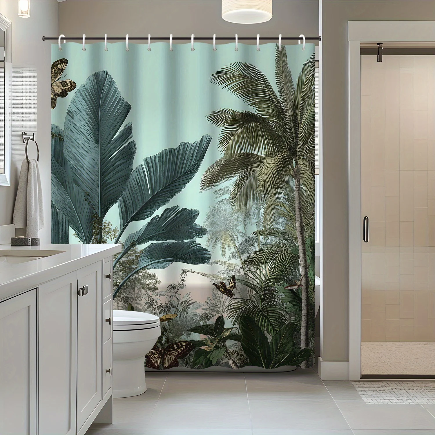 1pc Tropical Rainforest Forest Banana Leaf Palm Leaf Plant And Butterfly Print Shower Curtain Partition Curtain
1pc Tropical Rainforest Forest Banana Leaf Palm Leaf Plant And Butterfly Print Shower Curtain Partition Curtain