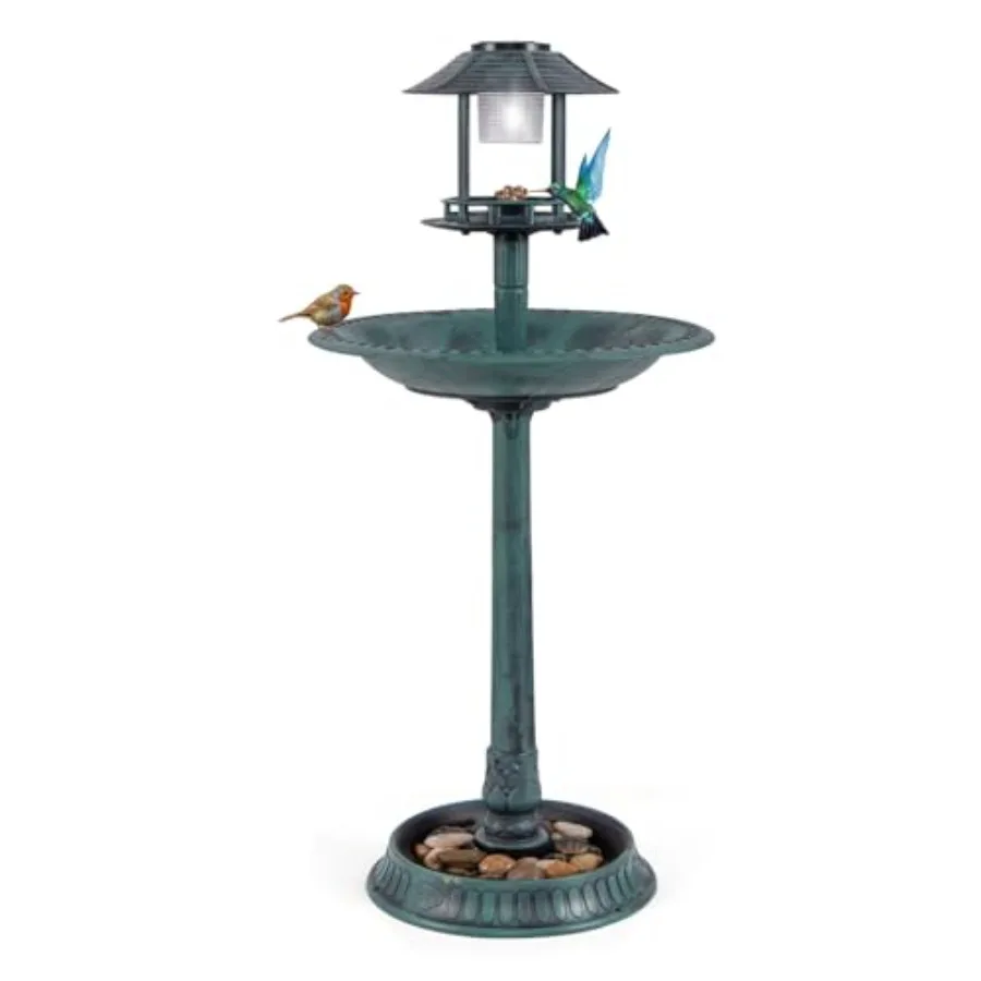 Solar Bird Bath Vintage Pedestal Birdbath with Solar Powered Lamp Bird Feeder Flower Planter Base and 3 Ground Stakes Plastic B
Solar Bird Bath Vintage Pedestal Birdbath with Solar Powered Lamp Bird Feeder Flower Planter Base and 3 Ground Stakes Plastic B