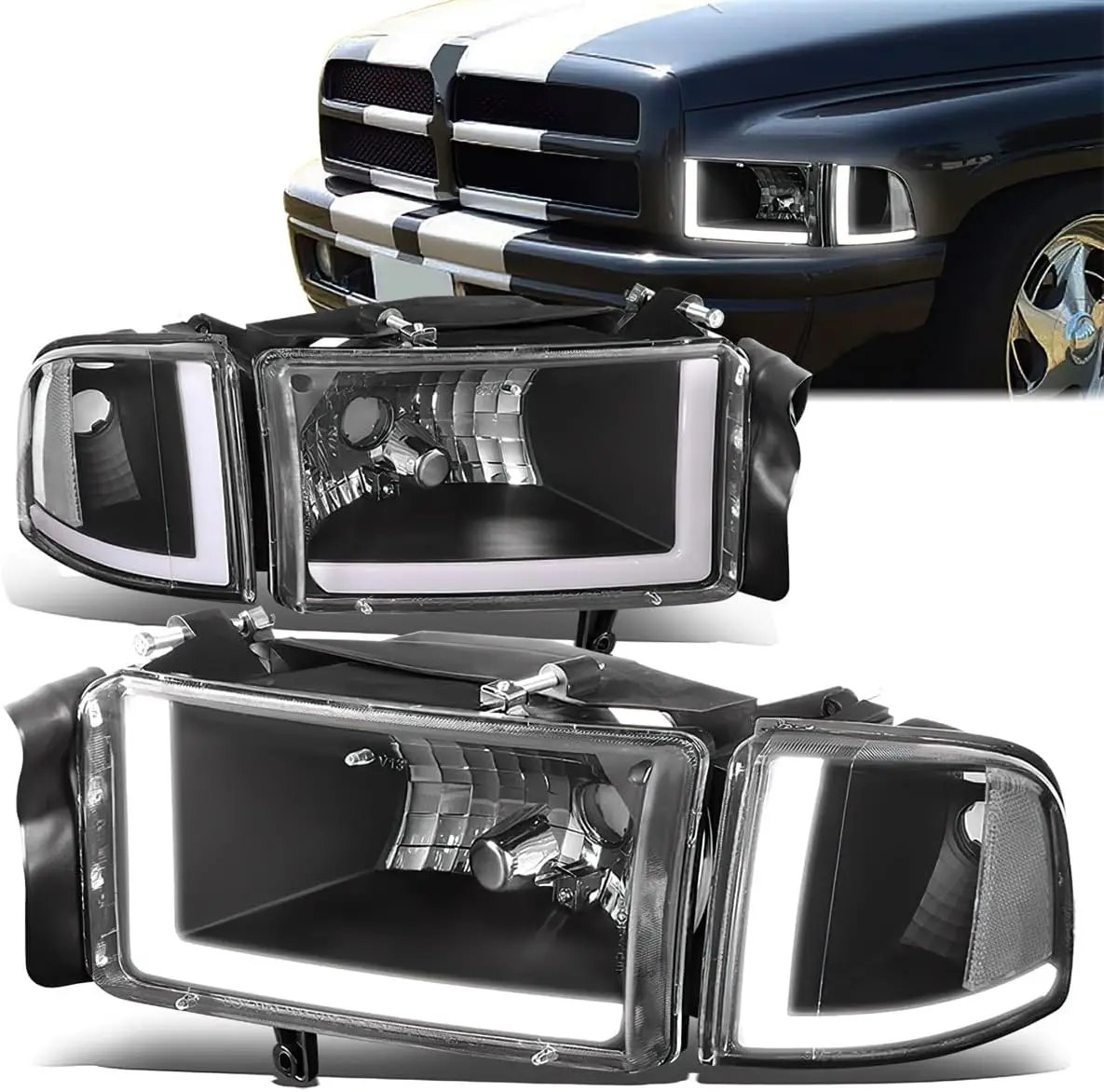 Светодиодные фары DRL в сборе с указателями поворота, совместимые с 94-02 Dodge Ram 1500 2500 3500 — черный корпус с прозрачным углом
Светодиодные фары DRL в сборе с указателями поворота, совместимые с 94-02 Dodge Ram 1500 2500 3500 — черный корпус с прозрачным углом