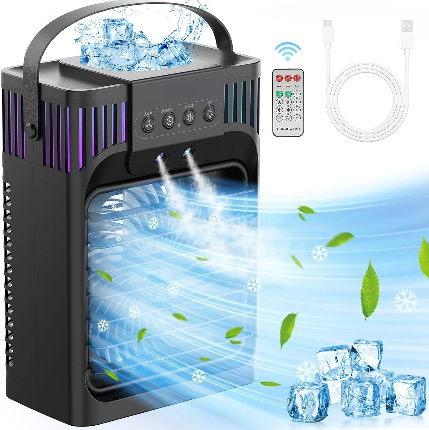 Remote Control Evaporative Air Cooler with 40oz Tank, 3 Speed Humidify & 7 Light Air Conditioners Fan, 2-8H Timer for Home Offic
Remote Control Evaporative Air Cooler with 40oz Tank, 3 Speed Humidify & 7 Light Air Conditioners Fan, 2-8H Timer for Home Offic