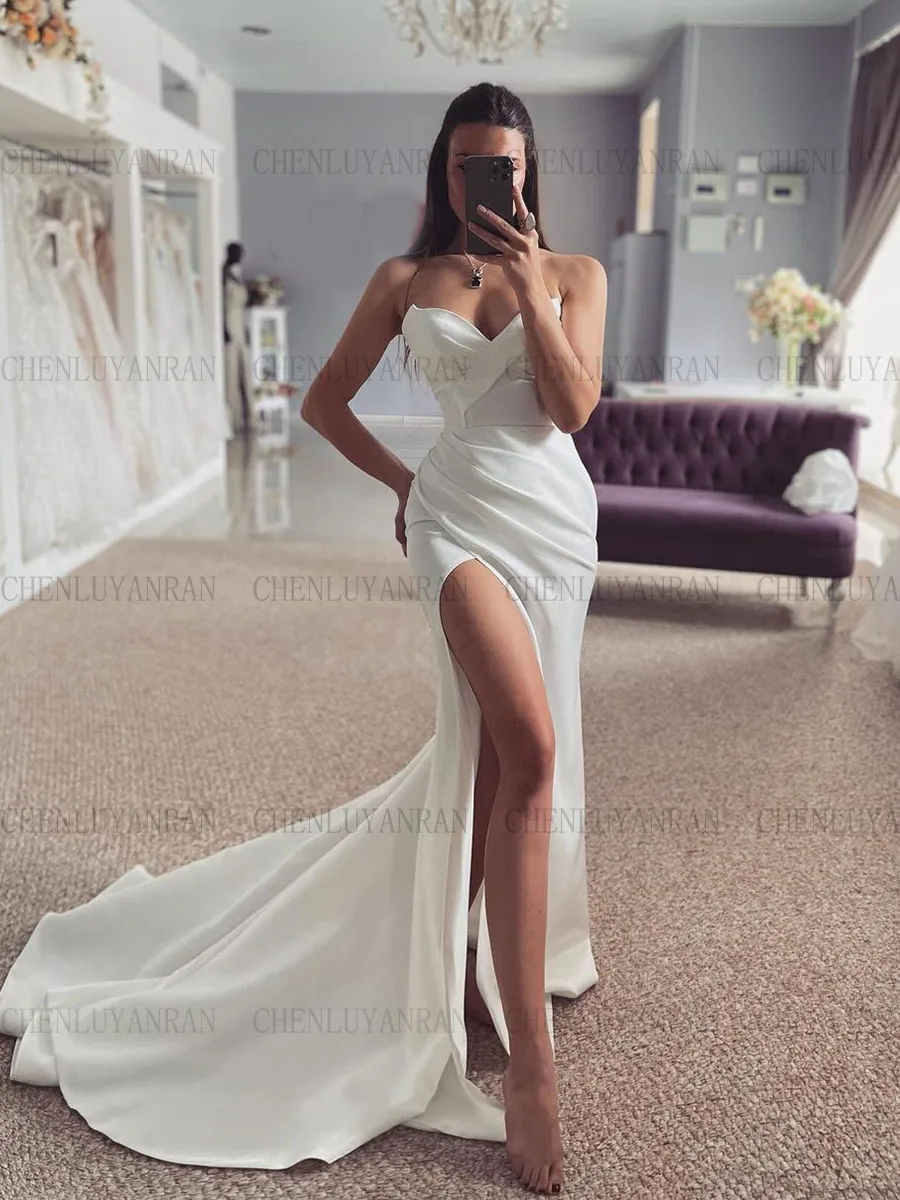Satin Sexy Wedding Dresses V-Neck Strapless Long Bride Dresses Side Split Simple Elegant Dresses For Women 2023 Robe De Mariée
Satin Sexy Wedding Dresses V-Neck Strapless Long Bride Dresses Side Split Simple Elegant Dresses For Women 2023 Robe De Mariée