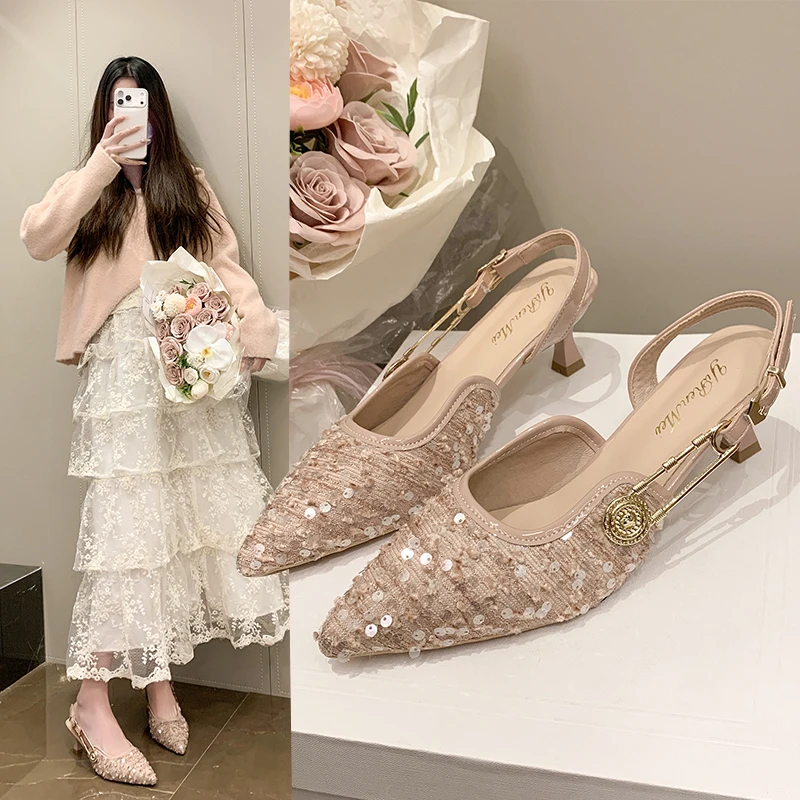 New Luxury Rhinestone Sequin Women's Shoes Elegant Pointed Toe Slingback Shoes Summer Fashion Sandals Zapatillas Mujer
New Luxury Rhinestone Sequin Women's Shoes Elegant Pointed Toe Slingback Shoes Summer Fashion Sandals Zapatillas Mujer