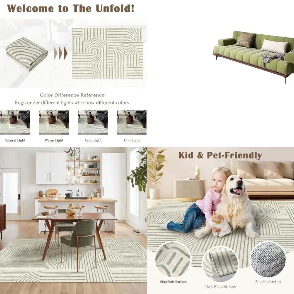 5x7 Washable Bohemian Rug: Soft Sage Green Modern Abstract Rainbow Carpet for Living Room, Bedroom, Dining, and More
5x7 Washable Bohemian Rug: Soft Sage Green Modern Abstract Rainbow Carpet for Living Room, Bedroom, Dining, and More