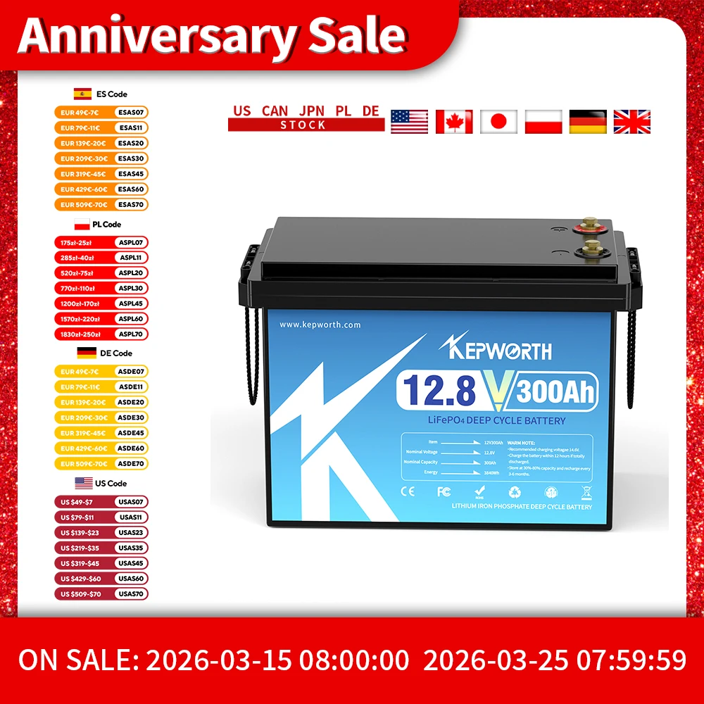 KEPWORTH 12V 300Ah LiFePO4 аккумулятор, встроенный 200A BMS 3840Wh энергетический глубокий цикл, идеально подходит для автономных сетей, дома на колесах, солнечной системы
KEPWORTH 12V 300Ah LiFePO4 аккумулятор, встроенный 200A BMS 3840Wh энергетический глубокий цикл, идеально подходит для автономных сетей, дома на колесах, солнечной системы