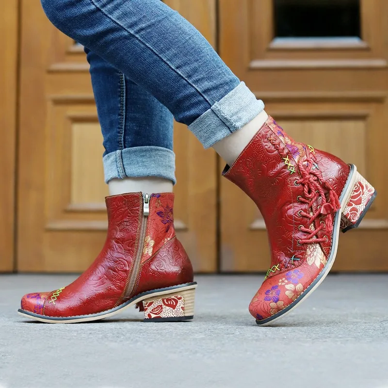 2025 New Autumn Winter Genuine Leather Retro Round Toe red Ankle Boots Low Heel Splicing Printed Lace up Women Shoes Size 42
2025 New Autumn Winter Genuine Leather Retro Round Toe red Ankle Boots Low Heel Splicing Printed Lace up Women Shoes Size 42
