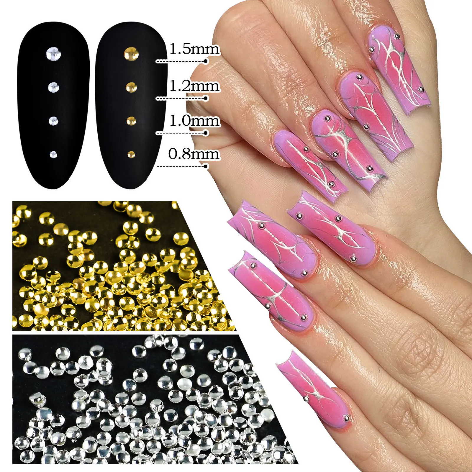 1000PCS Mini 0.6-2mm Gold Silver Hollow Round Rivet Half-Sphere Dome Metal Nail Art Rhinestones Manicure Studs Decorations
1000PCS Mini 0.6-2mm Gold Silver Hollow Round Rivet Half-Sphere Dome Metal Nail Art Rhinestones Manicure Studs Decorations