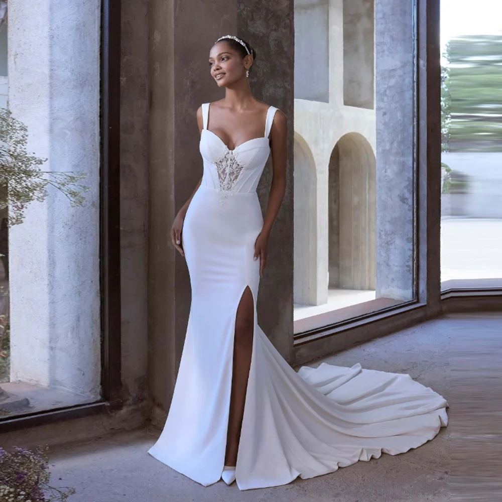 Sweetheart Collar Satin Women Wedding Dresses Fascinating Mermaid Bride Gowns Mopping Length Vestidos De Novias 2025 Customized 
Sweetheart Collar Satin Women Wedding Dresses Fascinating Mermaid Bride Gowns Mopping Length Vestidos De Novias 2025 Customized