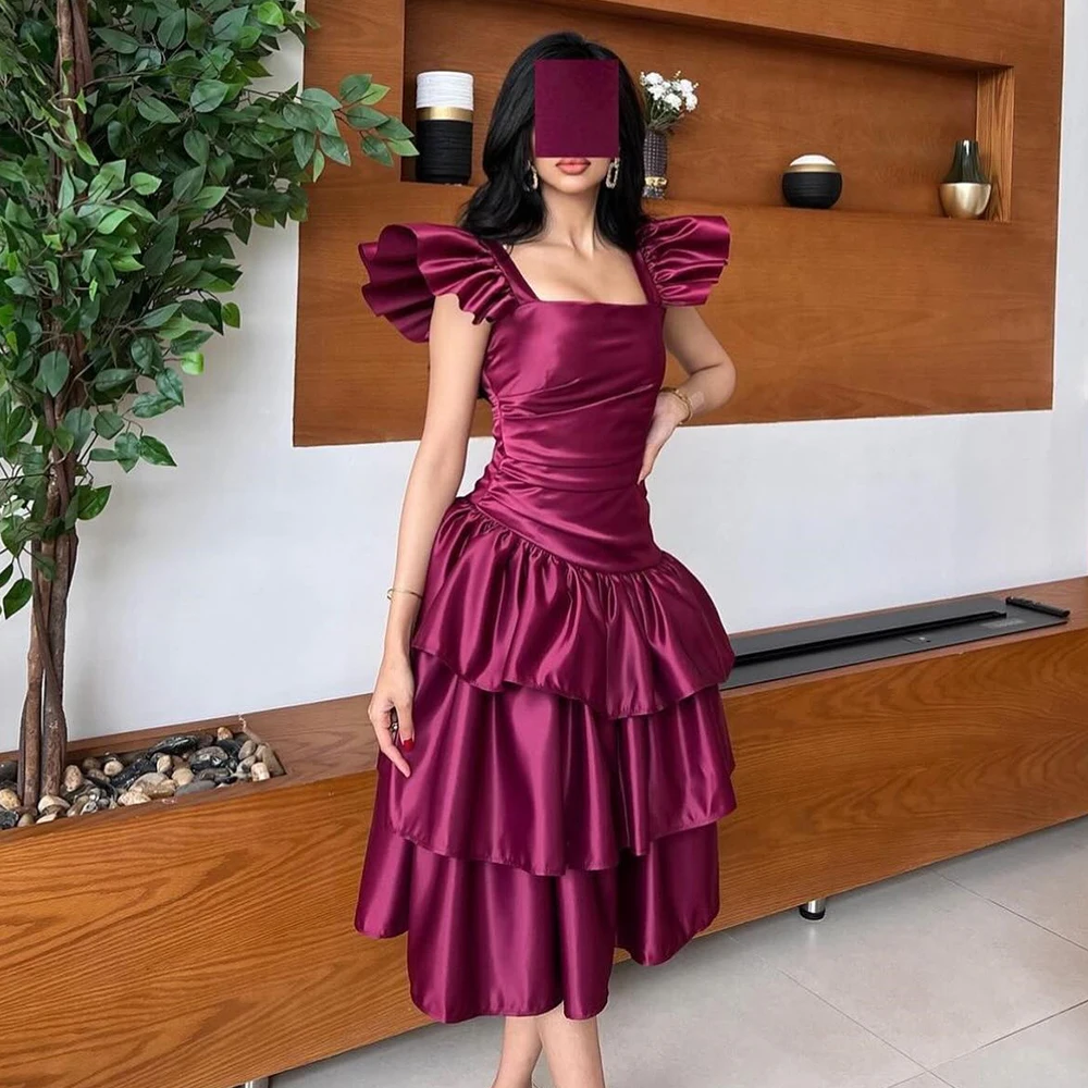 Elegant Party Dresses Woman Cap Sleeve Square Neck Tea Length Tiered Satin Sleeveless Straight Bespoke Occasion Gowns Solid
Elegant Party Dresses Woman Cap Sleeve Square Neck Tea Length Tiered Satin Sleeveless Straight Bespoke Occasion Gowns Solid