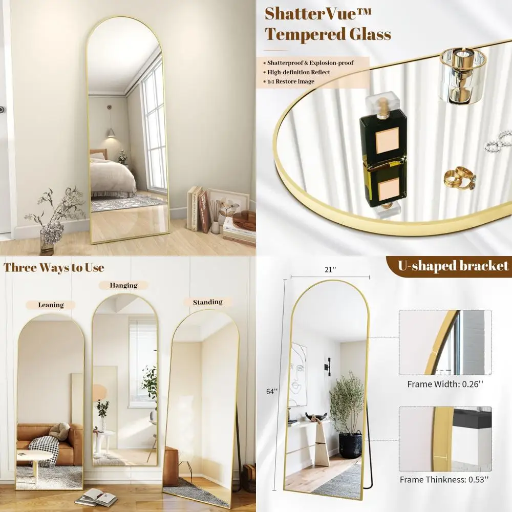 Arched Gold Full Length Mirror 64x21, Standing or Leaning, Aluminum Frame, Full Body Mirror for Home Decor
Arched Gold Full Length Mirror 64x21, Standing or Leaning, Aluminum Frame, Full Body Mirror for Home Decor