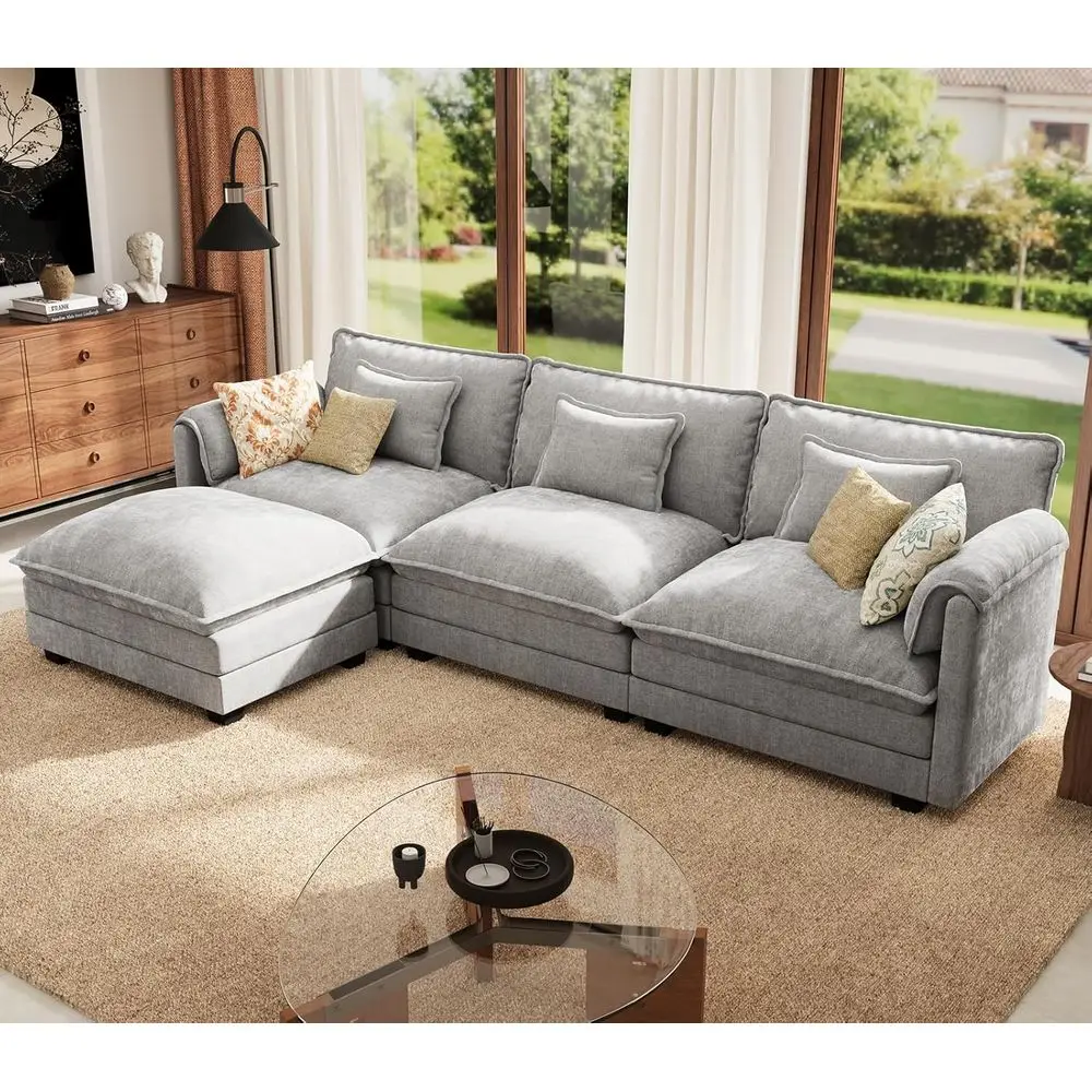 4-Seat Grey Chenille L-Shaped Sectional Sofa with Movable Ottoman for Living and Bedroom
4-Seat Grey Chenille L-Shaped Sectional Sofa with Movable Ottoman for Living and Bedroom