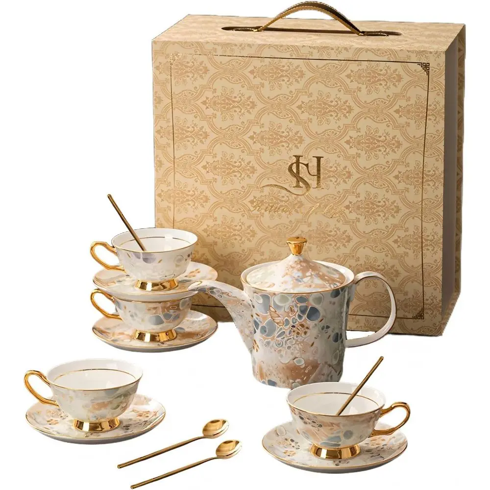 13pcs Bone China Tea Cup Set, Service or 4, ern Marble Porcelain Tea Set with 24oz Teapot, 4 Tea Cups and Saucers (6.8oz) & Spoo
13pcs Bone China Tea Cup Set, Service or 4, ern Marble Porcelain Tea Set with 24oz Teapot, 4 Tea Cups and Saucers (6.8oz) & Spoo