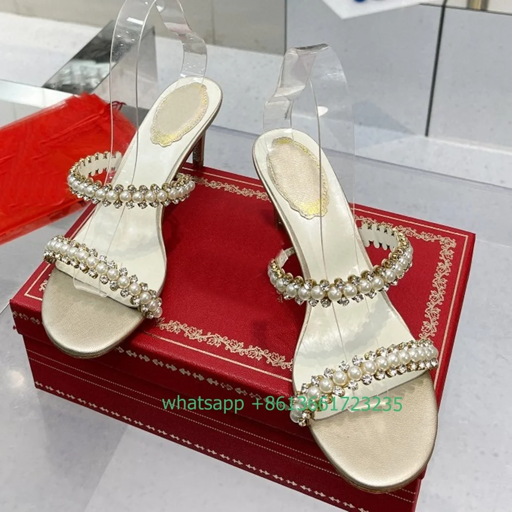 Pearl Rhinestone Slip On Slippers Stiletto Heel Women Sandals Crystal Shiny High Heels Fashion Luxury Slides Bling Bling Shoes
Pearl Rhinestone Slip On Slippers Stiletto Heel Women Sandals Crystal Shiny High Heels Fashion Luxury Slides Bling Bling Shoes