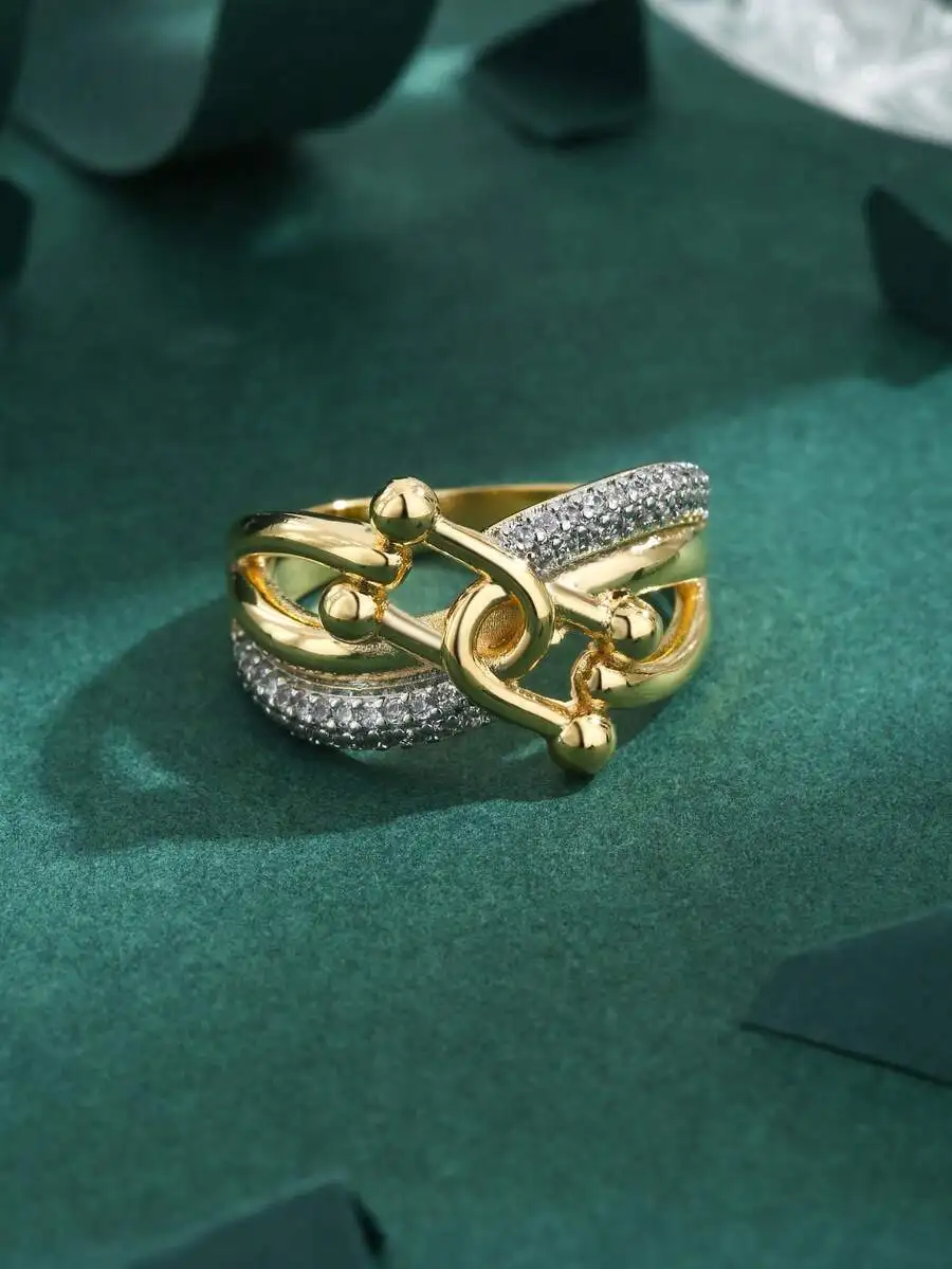 Cubic Zirconia Copper Plated Double Layer Horseshoe Cross Ring For Women Daily Wear
Cubic Zirconia Copper Plated Double Layer Horseshoe Cross Ring For Women Daily Wear