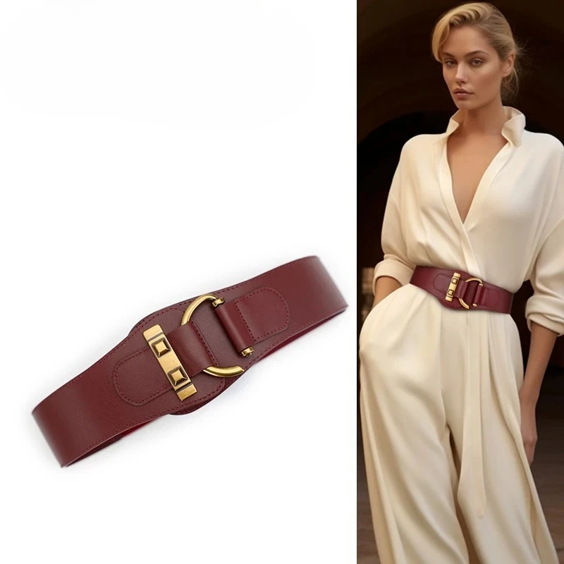 Genuine Leather Wide Belts Classic Golden Buckle Elastic Waistband Trendy Solid Color Dress Coat Girdle For Women
Genuine Leather Wide Belts Classic Golden Buckle Elastic Waistband Trendy Solid Color Dress Coat Girdle For Women