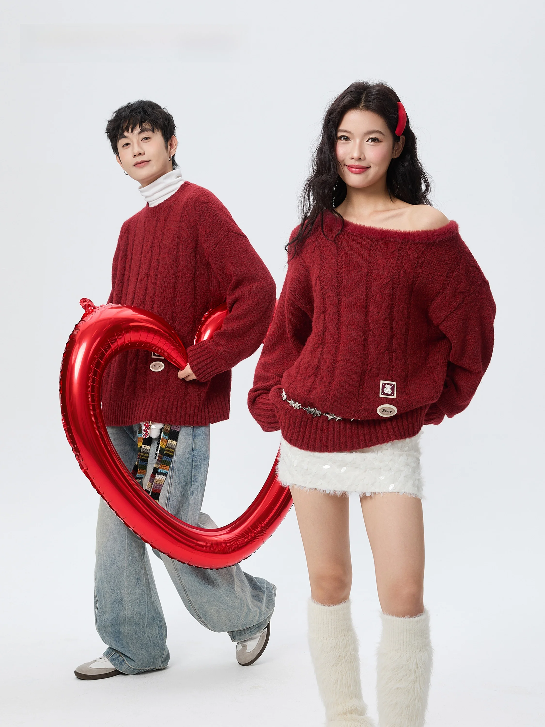 Tryforlove Couples Knitted Sweater Red Shoulder Bared Outerwear Men's Winter Fashion Commute Style Warmth Heating round Neck
Tryforlove Couples Knitted Sweater Red Shoulder Bared Outerwear Men's Winter Fashion Commute Style Warmth Heating round Neck