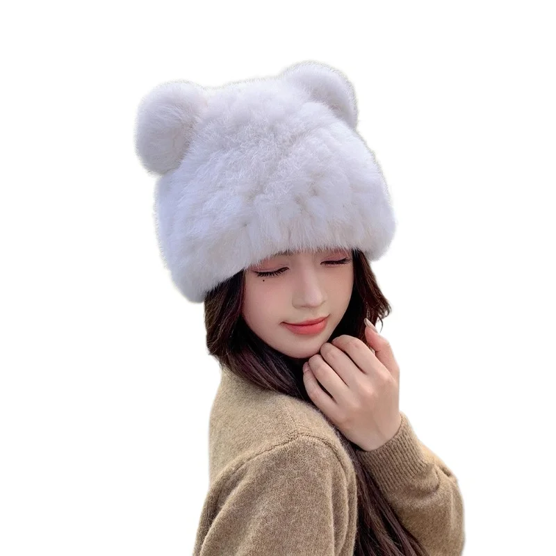 New cute bear real rabbit fur cat ear hat women's autumn and winter plush knitted hat thickened cold-proof and warm ear hat
New cute bear real rabbit fur cat ear hat women's autumn and winter plush knitted hat thickened cold-proof and warm ear hat