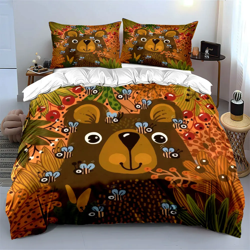 Bear and Bees Nature Themed Set Soft Skin-Friendly Bedding Set Includes 1 Duvet Cover And 2 Pillowcase, Gift
Bear and Bees Nature Themed Set Soft Skin-Friendly Bedding Set Includes 1 Duvet Cover And 2 Pillowcase, Gift