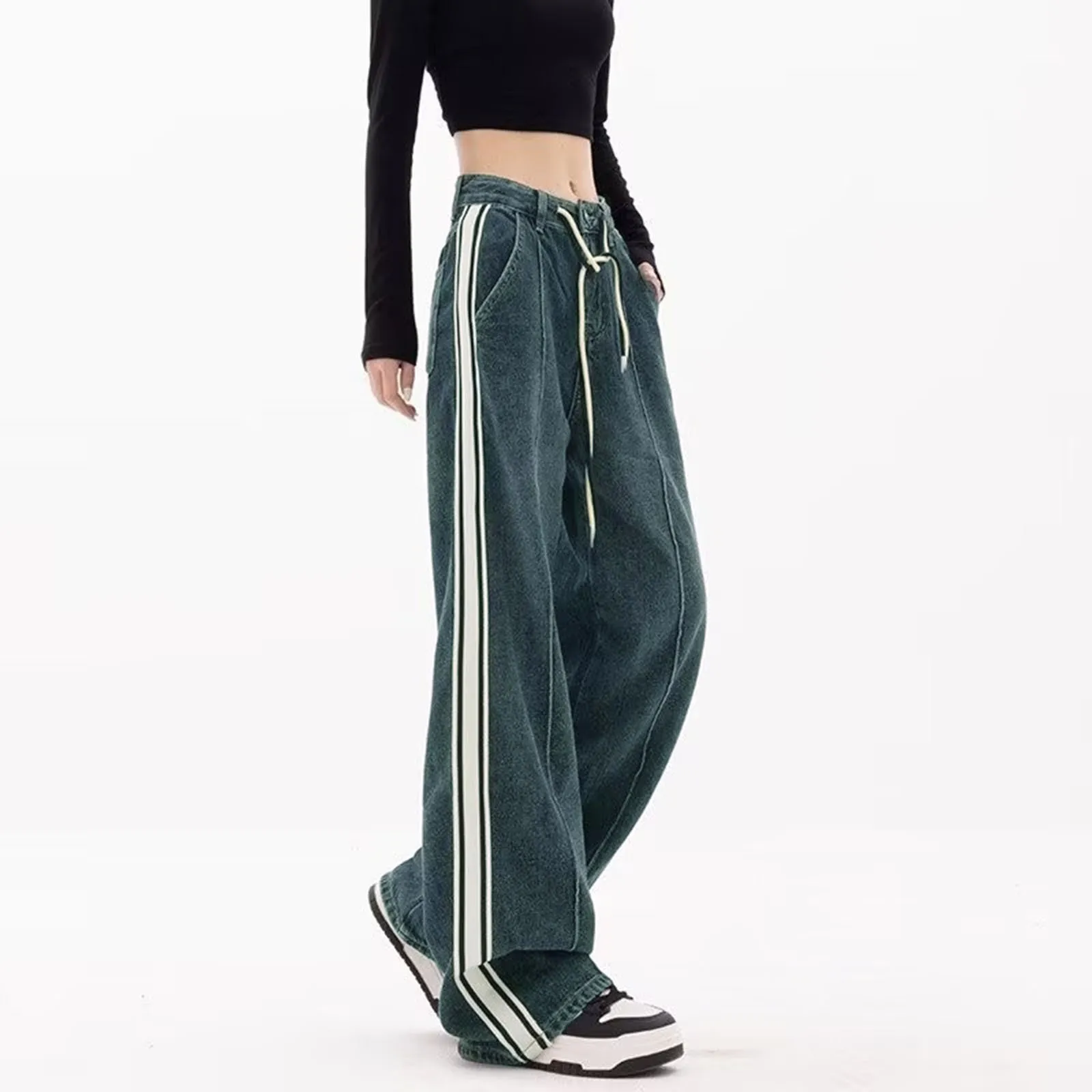 Women Jeans Fashion Vintage Pantalones Striped Color Clash High Waist Lace Up Jeans Drawstring Casual Wide Leg Denim Trousers
Women Jeans Fashion Vintage Pantalones Striped Color Clash High Waist Lace Up Jeans Drawstring Casual Wide Leg Denim Trousers