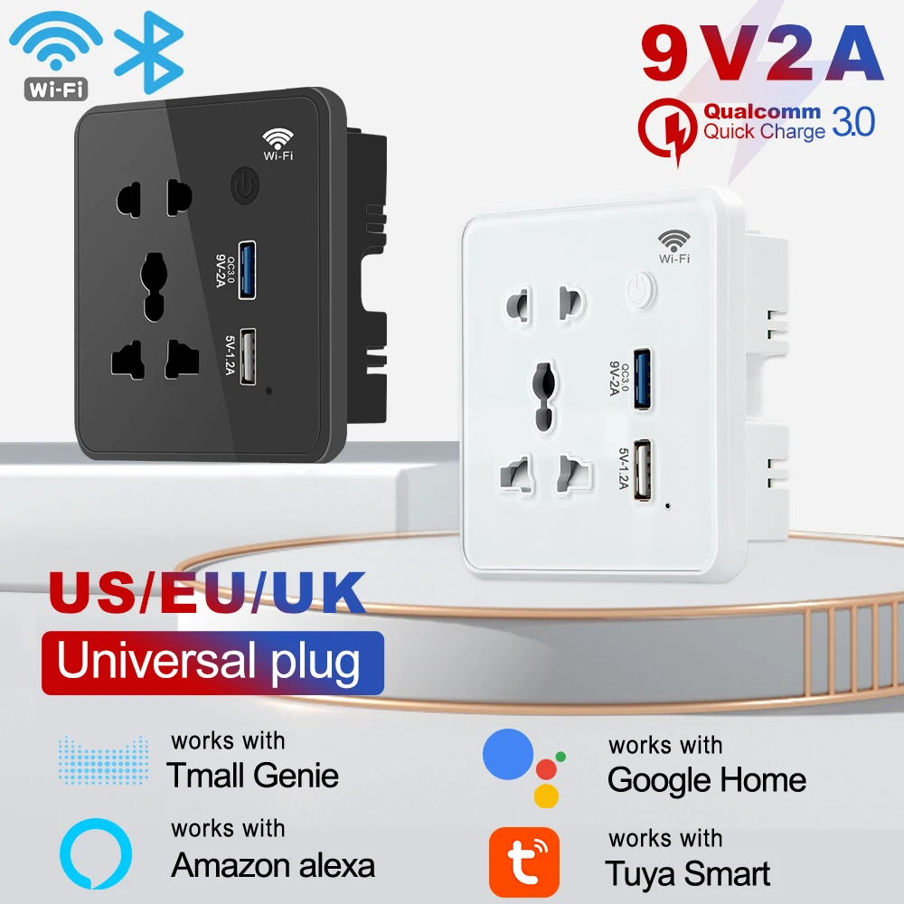 Tuya WIFI USB Smart Wall Socket US EU UK Universal Plug 9V2A Touch Tempered Flass Panel 3.0 Fast Charging with Alexa Google Home
Tuya WIFI USB Smart Wall Socket US EU UK Universal Plug 9V2A Touch Tempered Flass Panel 3.0 Fast Charging with Alexa Google Home