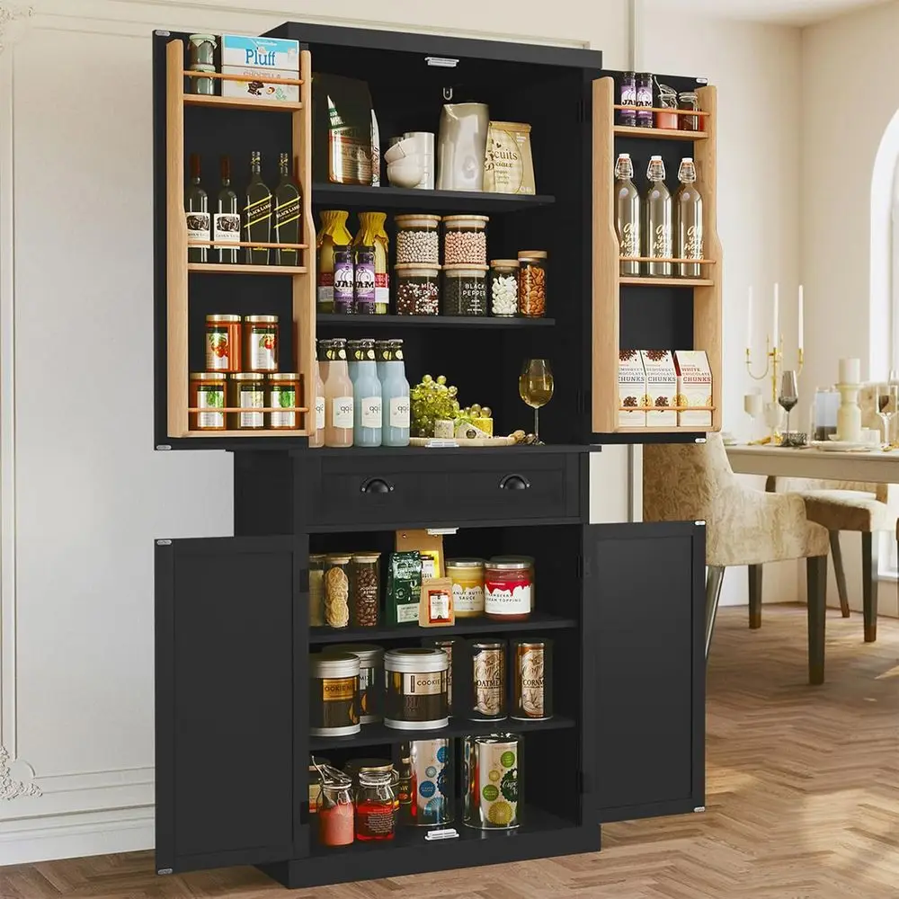 72-Inch Tall Kitchen Pantry Cabinet with Adjustable Shelves and Door for Dining and Living Room Storage in Black
72-Inch Tall Kitchen Pantry Cabinet with Adjustable Shelves and Door for Dining and Living Room Storage in Black