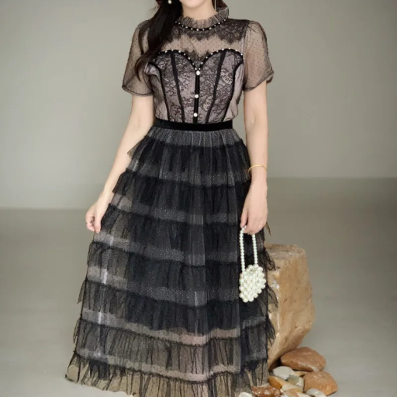 Черное кружевное платье с бриллиантами, женское летнее облегающее платье, подиумный дизайн, уличная одежда с высокой талией, платье
Черное кружевное платье с бриллиантами, женское летнее облегающее платье, подиумный дизайн, уличная одежда с высокой талией, платье