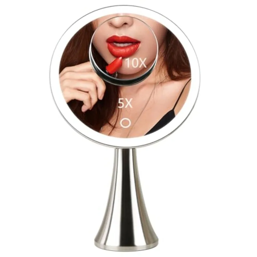 9inch Lighted Round Makeup Vanity Mirror, 5X/10X Dual Magnification with Ultra Bright LED Lights Beauty Mirror, Rechargeable, C
9inch Lighted Round Makeup Vanity Mirror, 5X/10X Dual Magnification with Ultra Bright LED Lights Beauty Mirror, Rechargeable, C