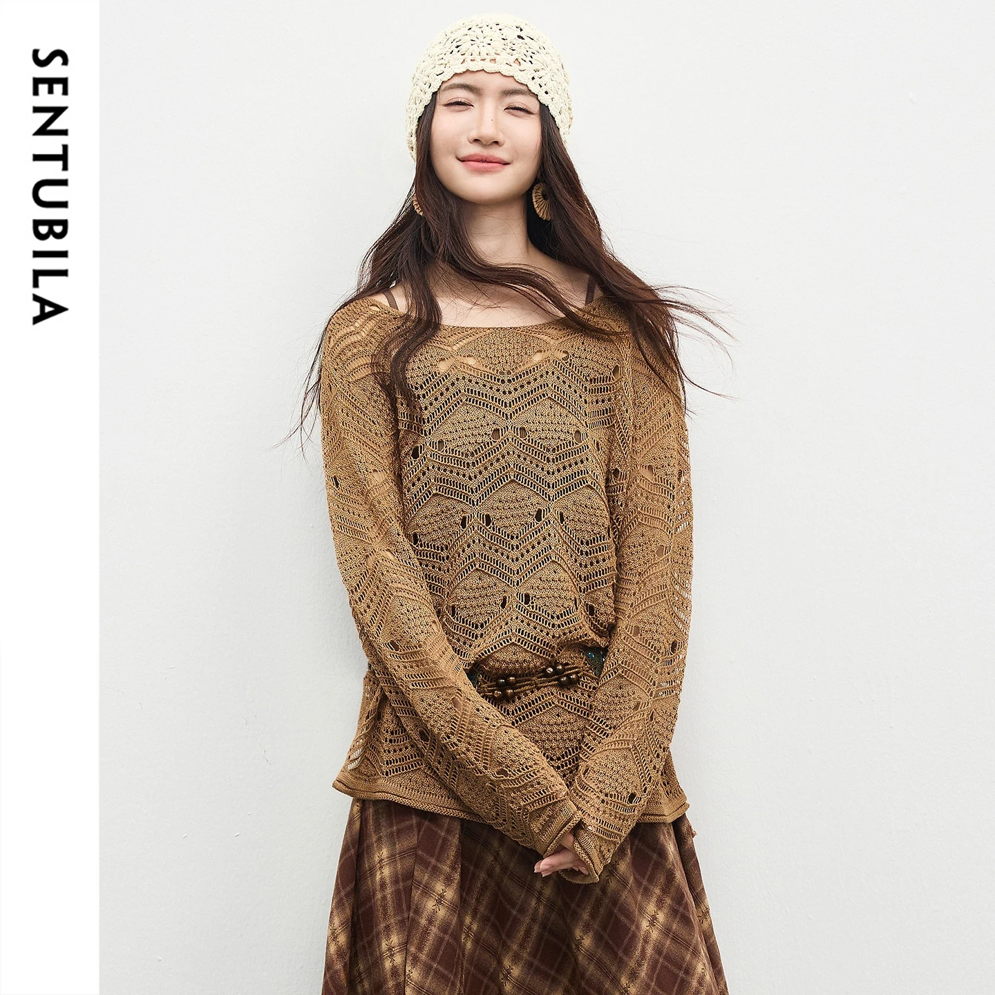 SENTUBILA Bohemian Knit Top Women's Hollow Out Knitted Pullover Sweater Oversize Beach Vacation Jumper Detachable Belt W61HA5764
SENTUBILA Bohemian Knit Top Women's Hollow Out Knitted Pullover Sweater Oversize Beach Vacation Jumper Detachable Belt W61HA5764
