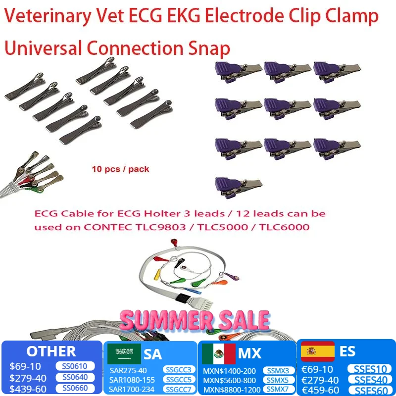 Retail and Wholesale CONTEC TLC 9803/TLC500/TLC6000/Veterinary Vet ECG EKG Electrode Clip Pack of Electrodes
Retail and Wholesale CONTEC TLC 9803/TLC500/TLC6000/Veterinary Vet ECG EKG Electrode Clip Pack of Electrodes
