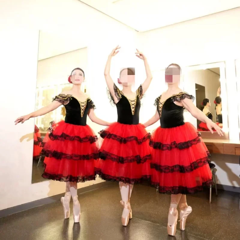 Professional Ballet Romantic Tutu Long Skirt Black Red Spain Dress Girls Adult Children's Performance Ballet Clothes For Women
Professional Ballet Romantic Tutu Long Skirt Black Red Spain Dress Girls Adult Children's Performance Ballet Clothes For Women