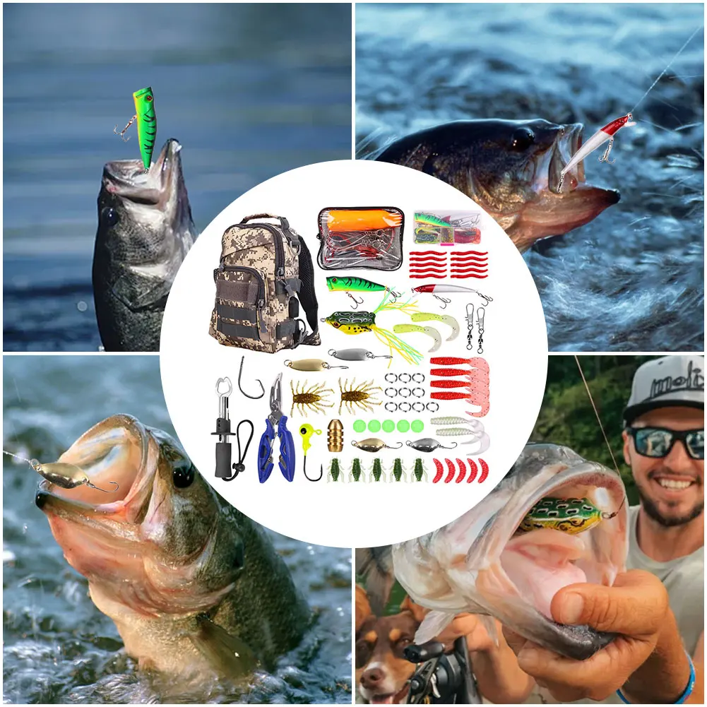 63pcs Fishing Lures Kit Fishing Bag Soft and Hard Bait Set for Bass Pike Crank Fishing Gifts for Men
63pcs Fishing Lures Kit Fishing Bag Soft and Hard Bait Set for Bass Pike Crank Fishing Gifts for Men