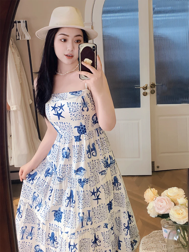 plus Size Women's Blue Sea Vacation Dress White Enhancing Strap Long A-Line Gown Commute Style Spring Summer Fashion Q7051
plus Size Women's Blue Sea Vacation Dress White Enhancing Strap Long A-Line Gown Commute Style Spring Summer Fashion Q7051