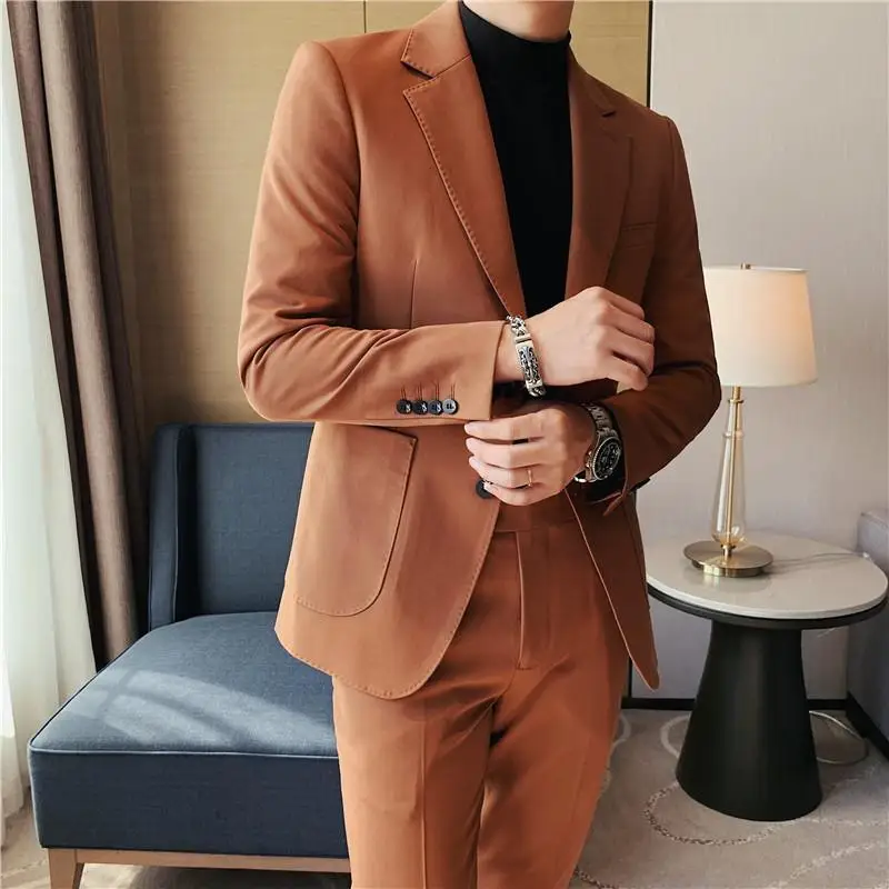 2022 New Men Two Pieces Set Formal Slim Fit Suit Male Fashion Solid Color High Quality Blazers Dress Jacket Pants H228
2022 New Men Two Pieces Set Formal Slim Fit Suit Male Fashion Solid Color High Quality Blazers Dress Jacket Pants H228