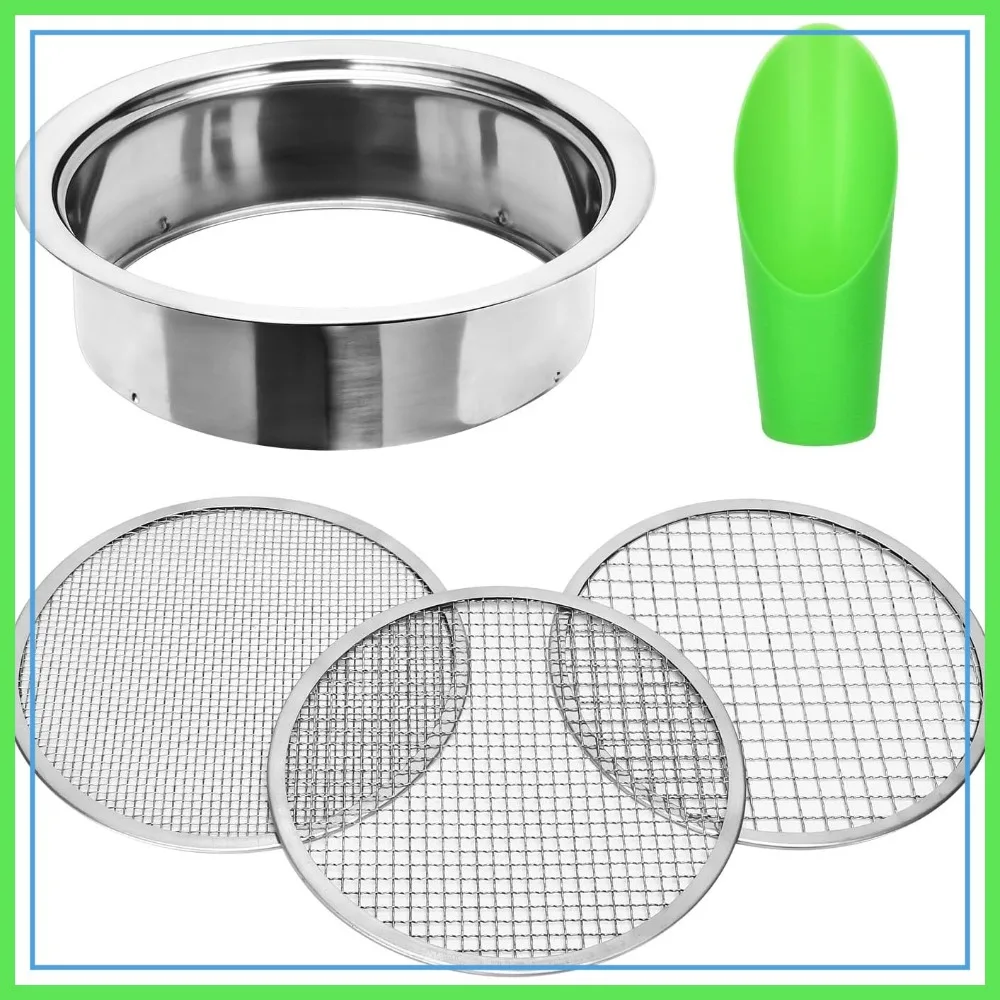 Stainless Steel Soil Sieve Set, 3 Interchangeable Mesh Sizes 3/6/9mm for Garden, Sand, Rock, Compost
Stainless Steel Soil Sieve Set, 3 Interchangeable Mesh Sizes 3/6/9mm for Garden, Sand, Rock, Compost