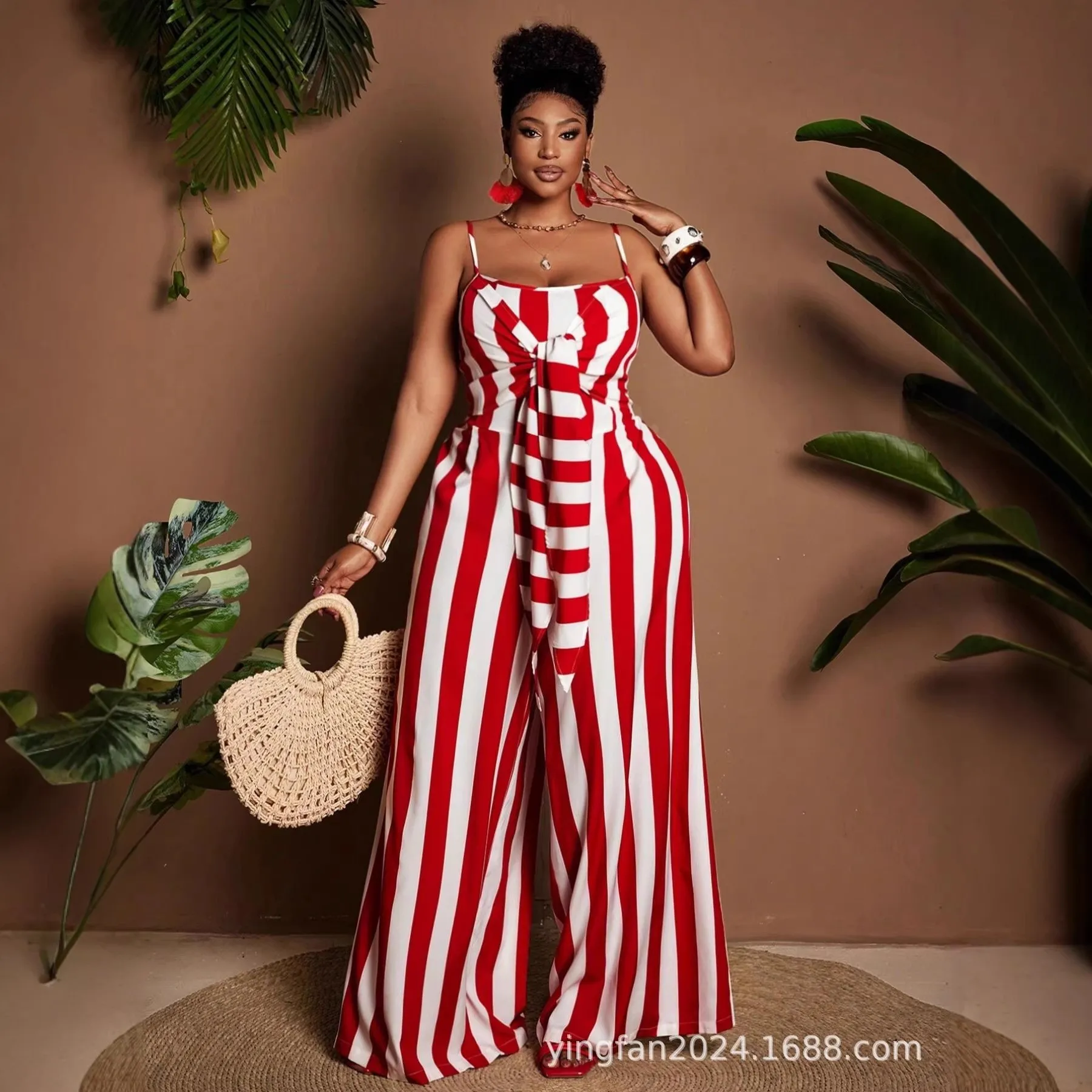 Casual Striped Maxi Jumpsuit Wide Leg Long Pants Thin Straps Smocked Waist Front Knot Detail Sleeveless Romper Black And White
Casual Striped Maxi Jumpsuit Wide Leg Long Pants Thin Straps Smocked Waist Front Knot Detail Sleeveless Romper Black And White