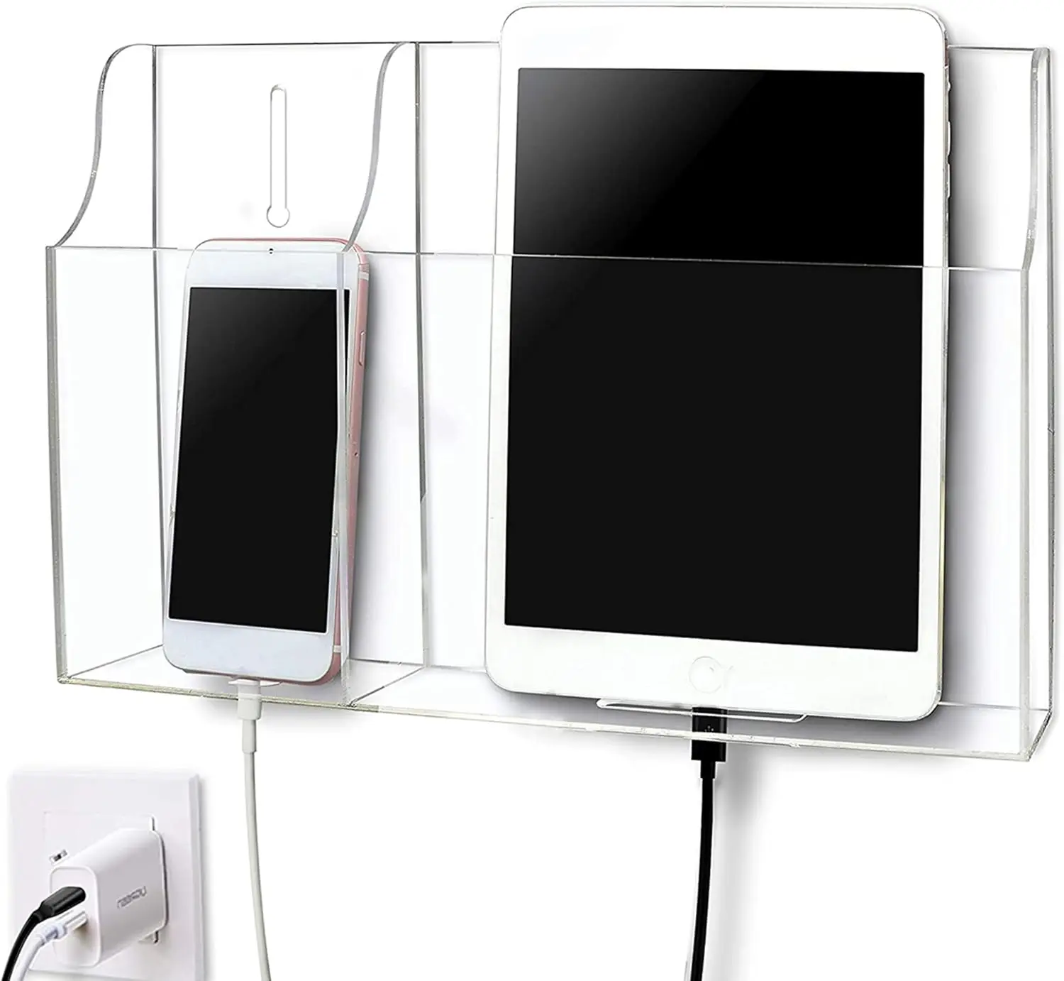 Clear Acrylic Wall Mounted Tablet Holder with Charging Holes for iPad, Kindle, Phone & Remote
Clear Acrylic Wall Mounted Tablet Holder with Charging Holes for iPad, Kindle, Phone & Remote