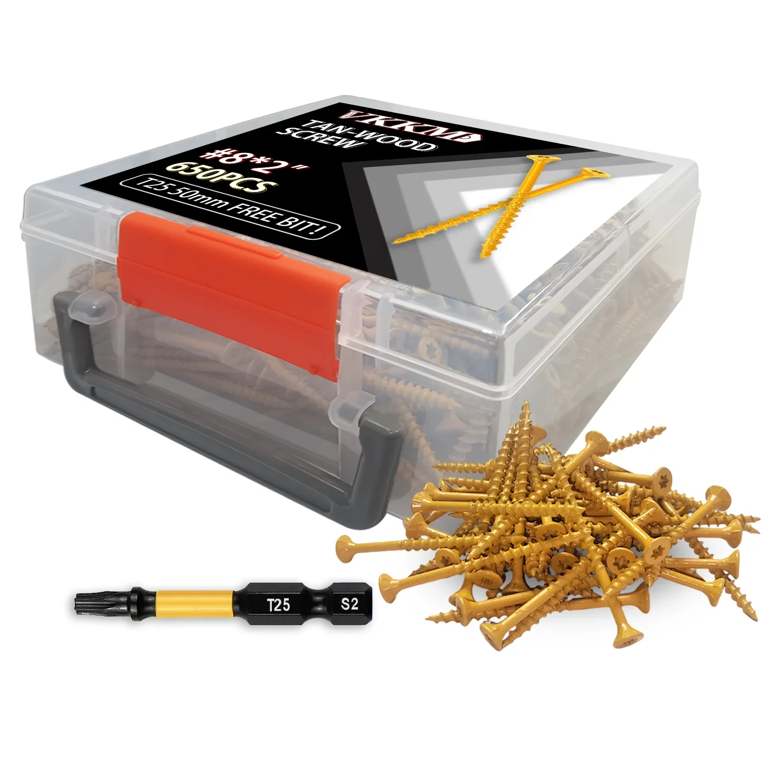 VKKM 500Pcs #8 Wood Screws Assortment Kit – 6 Sizes, T25 Torx Drive, Gold Coated, with Free Bit, for Deck & Woodworking
VKKM 500Pcs #8 Wood Screws Assortment Kit – 6 Sizes, T25 Torx Drive, Gold Coated, with Free Bit, for Deck & Woodworking