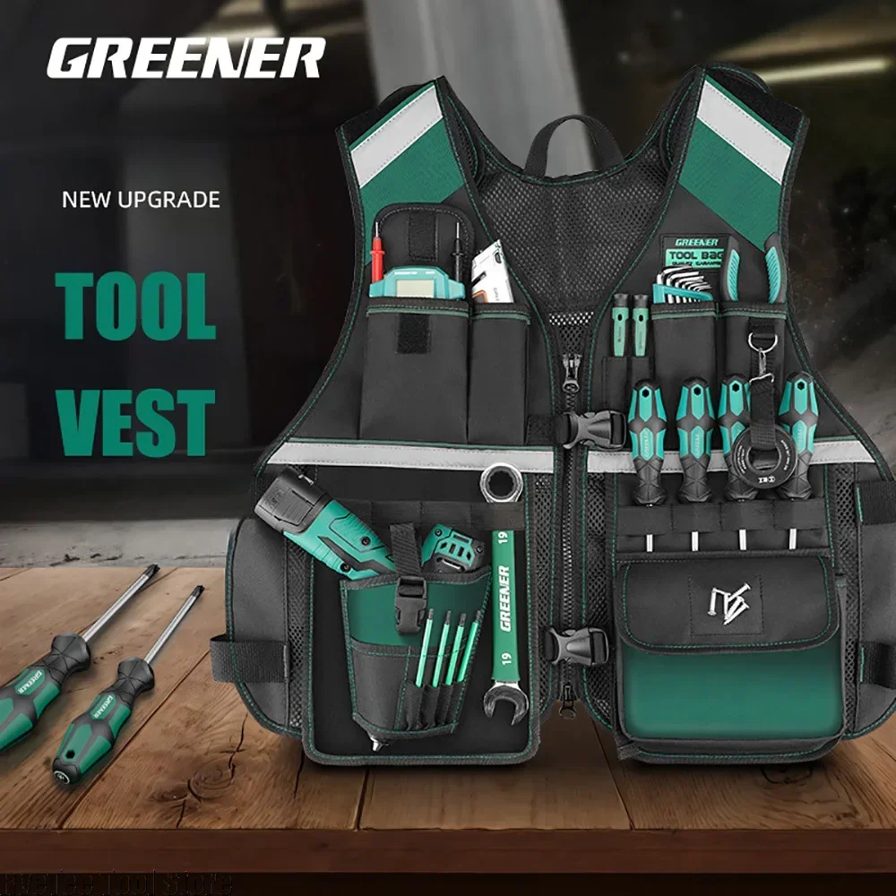 GREENER Upgraded Tool Vest Breathable Adjustable with Drill Storage Tool Bag for Electrician Tools Organizer
GREENER Upgraded Tool Vest Breathable Adjustable with Drill Storage Tool Bag for Electrician Tools Organizer