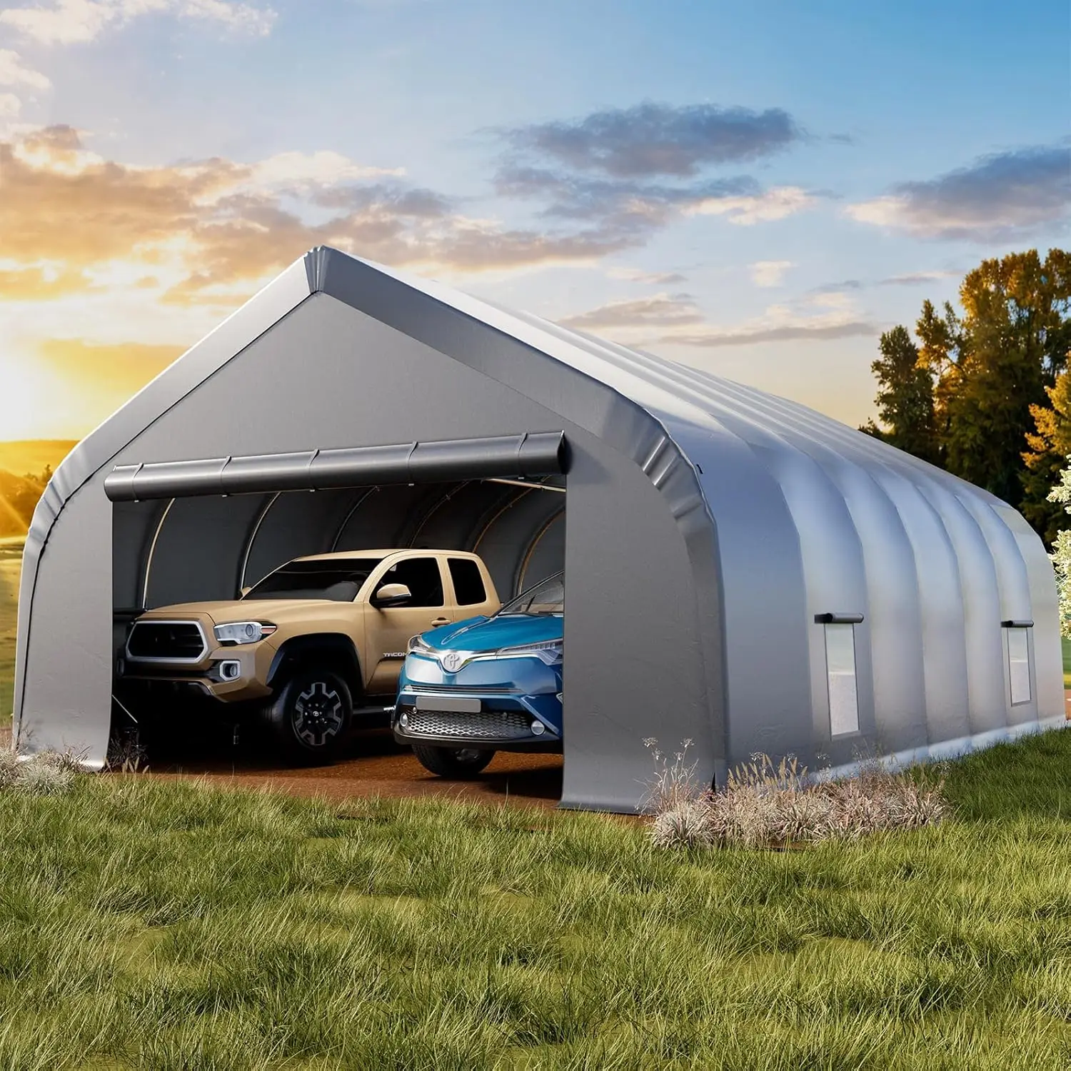 Reinforced Heavy-Duty Carport Steel Frame Waterproof PE Shelter 3 Cars Boat Truck Farm Equipment 20x30ft, Custom
Reinforced Heavy-Duty Carport Steel Frame Waterproof PE Shelter 3 Cars Boat Truck Farm Equipment 20x30ft, Custom