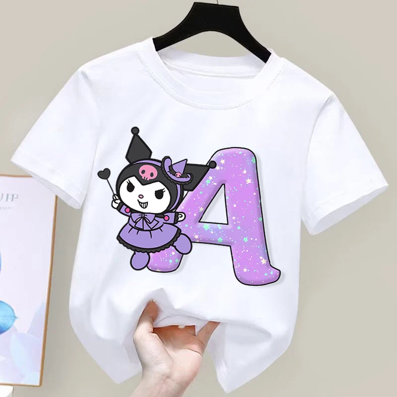 Anime Sanrio Kuromi White T-shirts for Girls Cartoon Letter A-Z Printed Short-sleeved Top Children Summer Fashion Sweet Clothes
Anime Sanrio Kuromi White T-shirts for Girls Cartoon Letter A-Z Printed Short-sleeved Top Children Summer Fashion Sweet Clothes