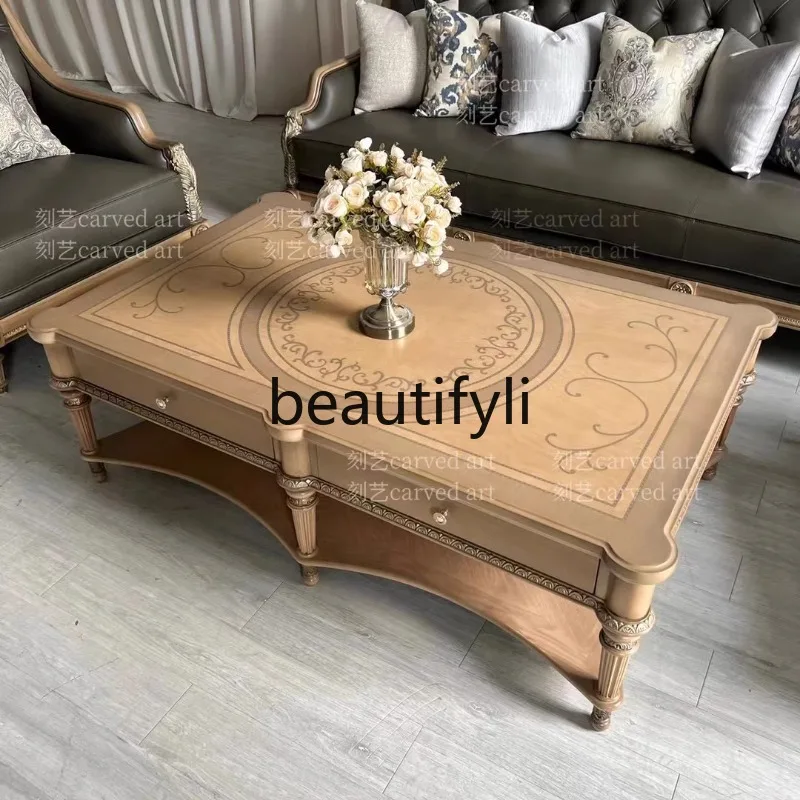 Solid wood carving flower storage rectangular coffee table French court retro coffee table
Solid wood carving flower storage rectangular coffee table French court retro coffee table