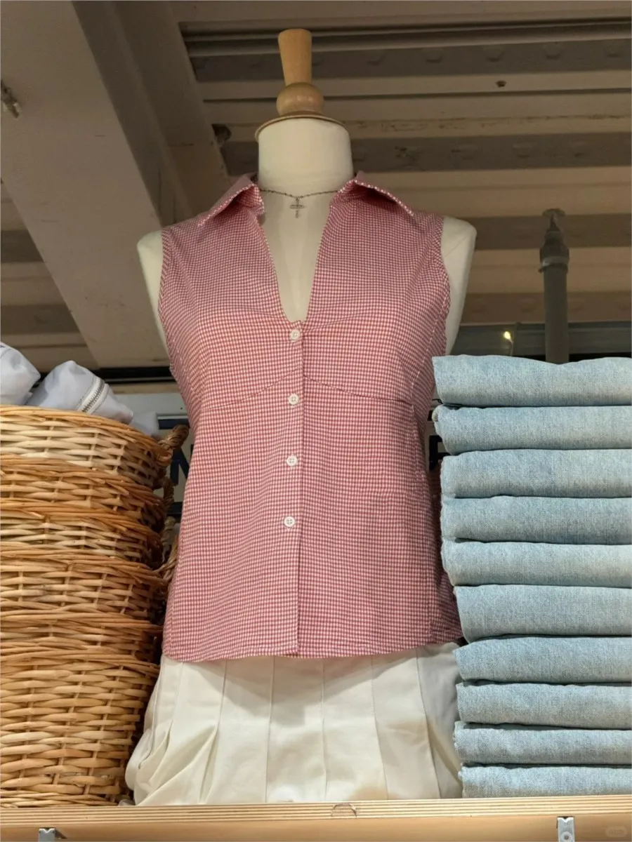 Pink Striped Blouse T-shirts Women Summer Casual Slim Turn-down Collar Sleeveless Tees Cute Sweet Preppy Style Y2K Crop Tops New
Pink Striped Blouse T-shirts Women Summer Casual Slim Turn-down Collar Sleeveless Tees Cute Sweet Preppy Style Y2K Crop Tops New