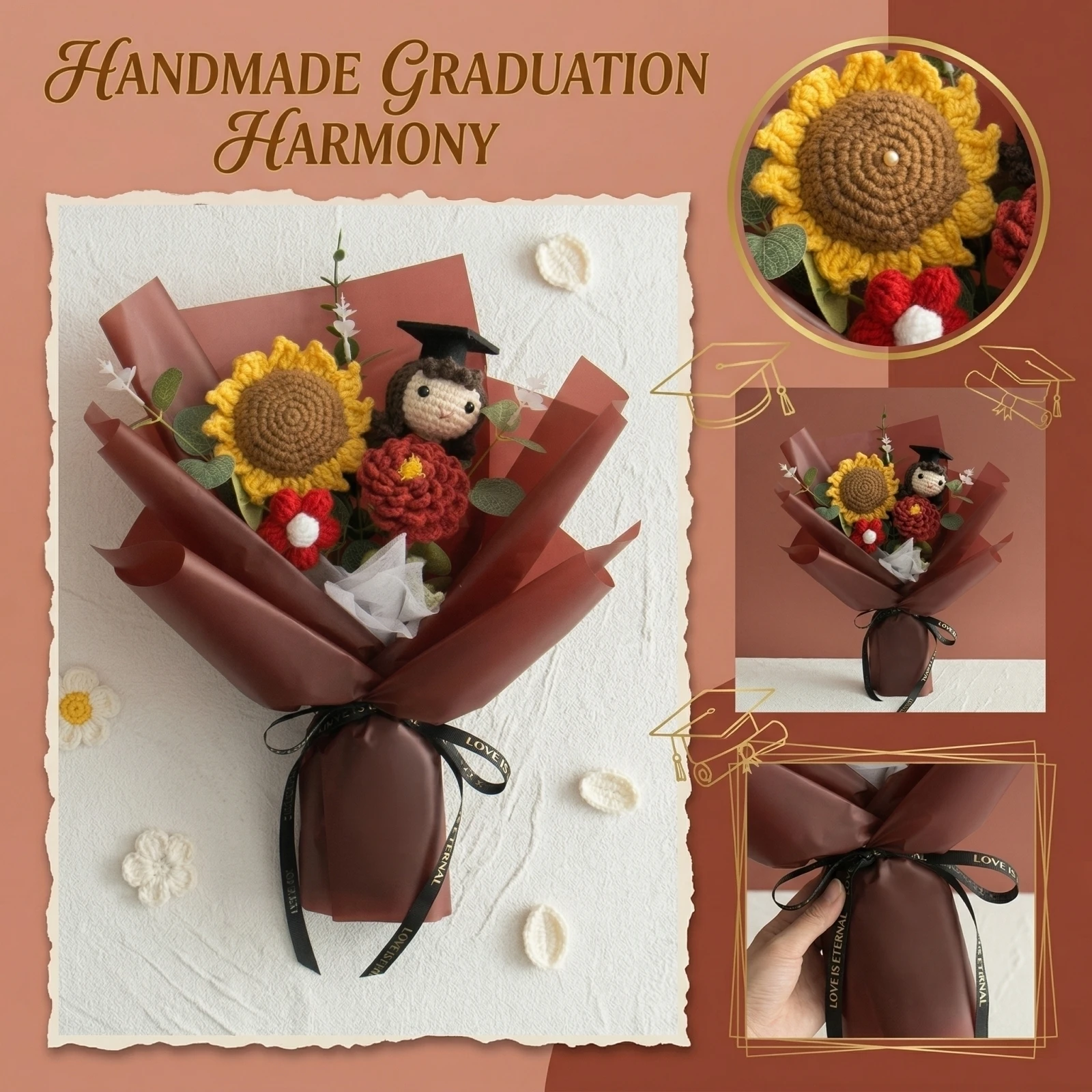 Graduation Flower Bouquet Graduation Gift Crochet Knitted Fake Floral Grad Party Decor Sunflower Mixed Present for Grad
Graduation Flower Bouquet Graduation Gift Crochet Knitted Fake Floral Grad Party Decor Sunflower Mixed Present for Grad