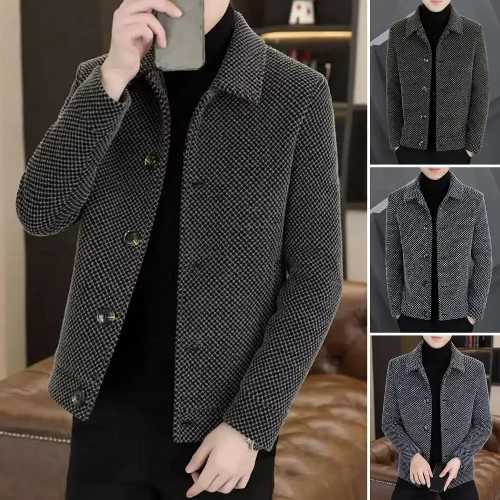 Men Woolen Coat Men's Woolen Coat Lapel Long Sleeve Single Breasted Jacket Winter Outerwear with Solid Color Button Design
Men Woolen Coat Men's Woolen Coat Lapel Long Sleeve Single Breasted Jacket Winter Outerwear with Solid Color Button Design