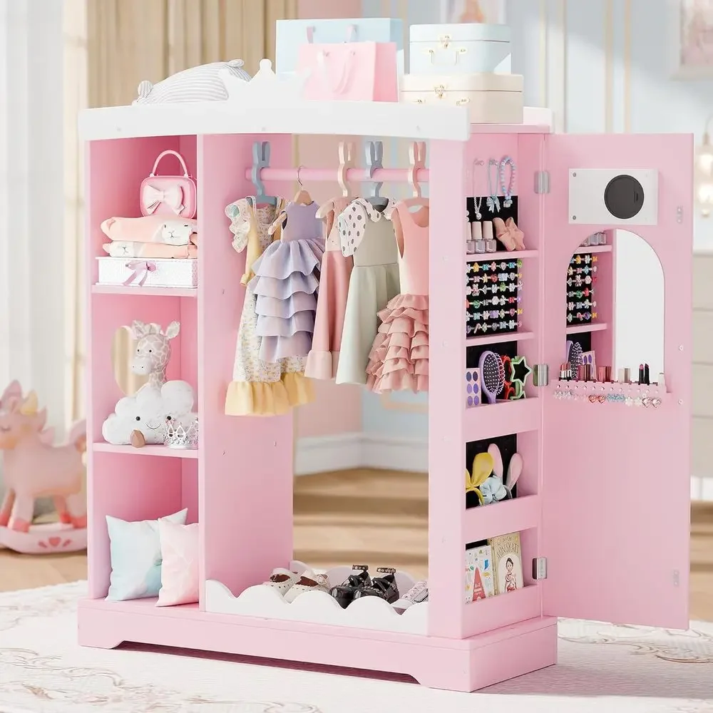 Kids Closet with lry Cabinet, Drup Storage with Shelves&Mirror, Costumes Wardrobe Closet with Hanging Rack or Toddlers,Organizer
Kids Closet with lry Cabinet, Drup Storage with Shelves&Mirror, Costumes Wardrobe Closet with Hanging Rack or Toddlers,Organizer